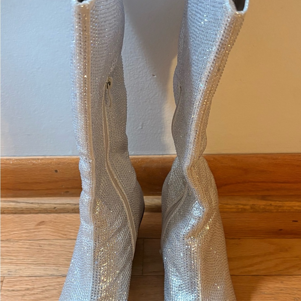 Rhinestone Silver Heeled Boots - Picture 3 of 5